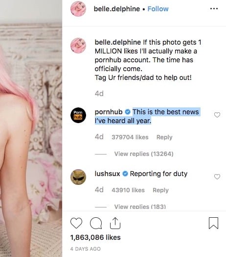 Cosplayer Belle Delphine Trolls Fans With Prank Pornhub Account