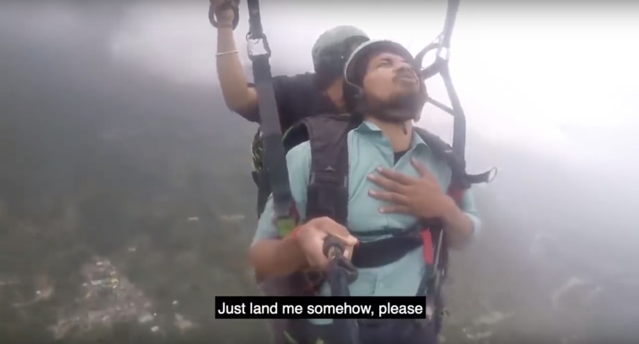 Man Paragliding For The First Time Hilariously Goes Through All Five Stages  Of Grief | Digg