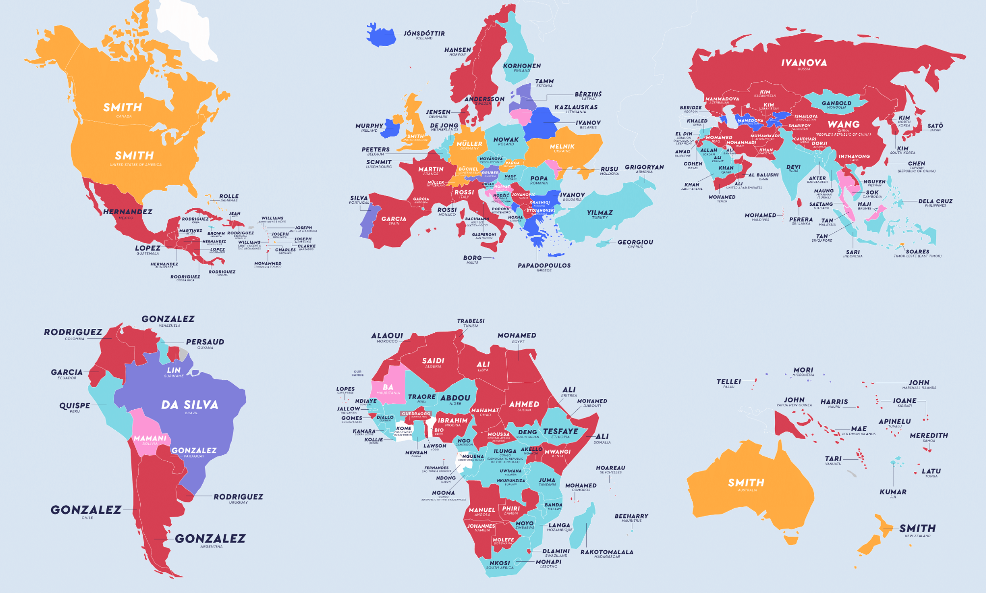 The Most Common Last Names In Every Country Mapped Digg