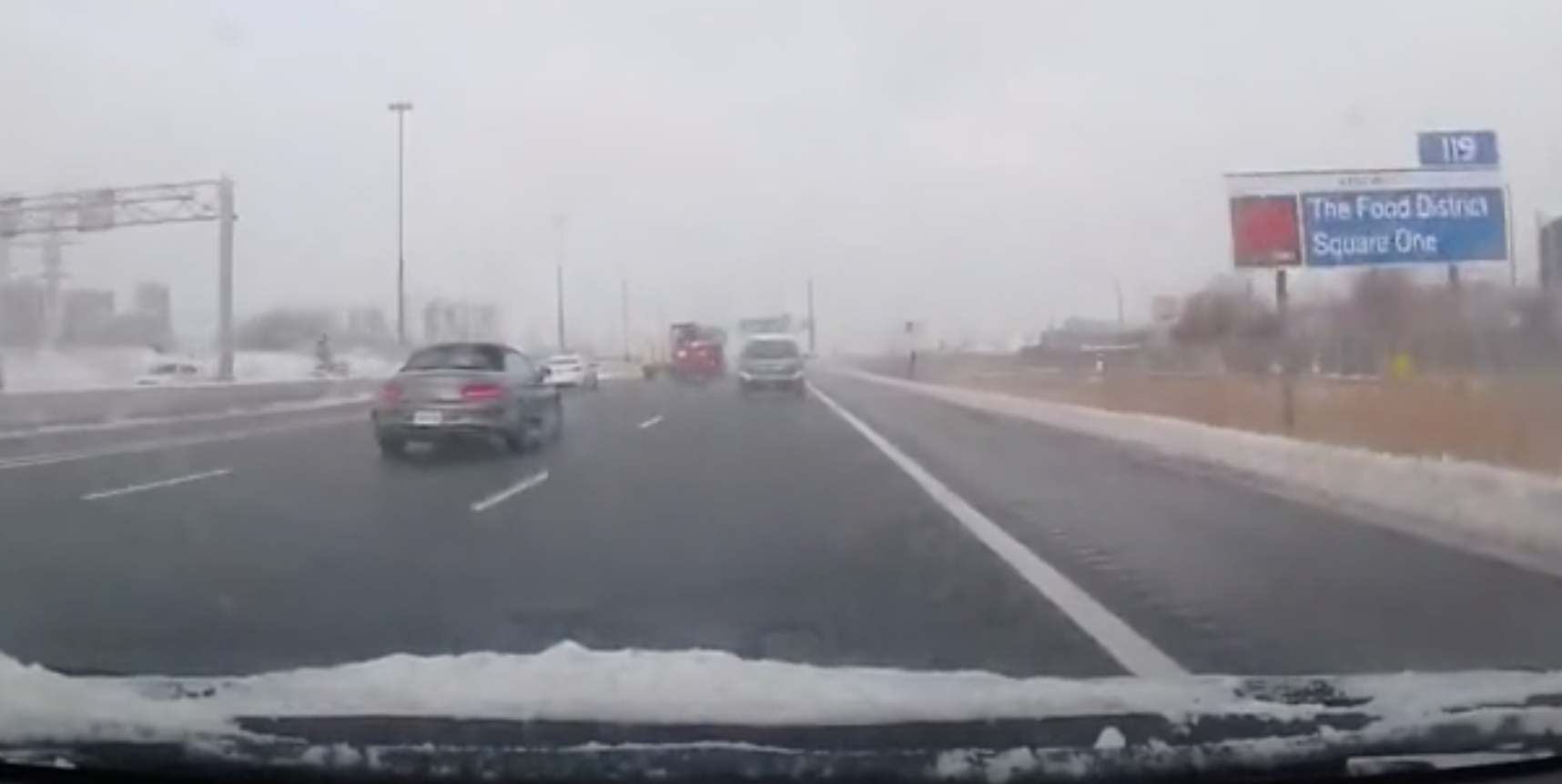 Flying Ice Sheet Obliterates A Driver's Windshield