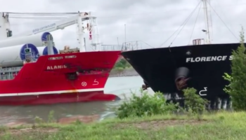 Watch Two Large Boats Crash Straight Into Each Other In A Canal